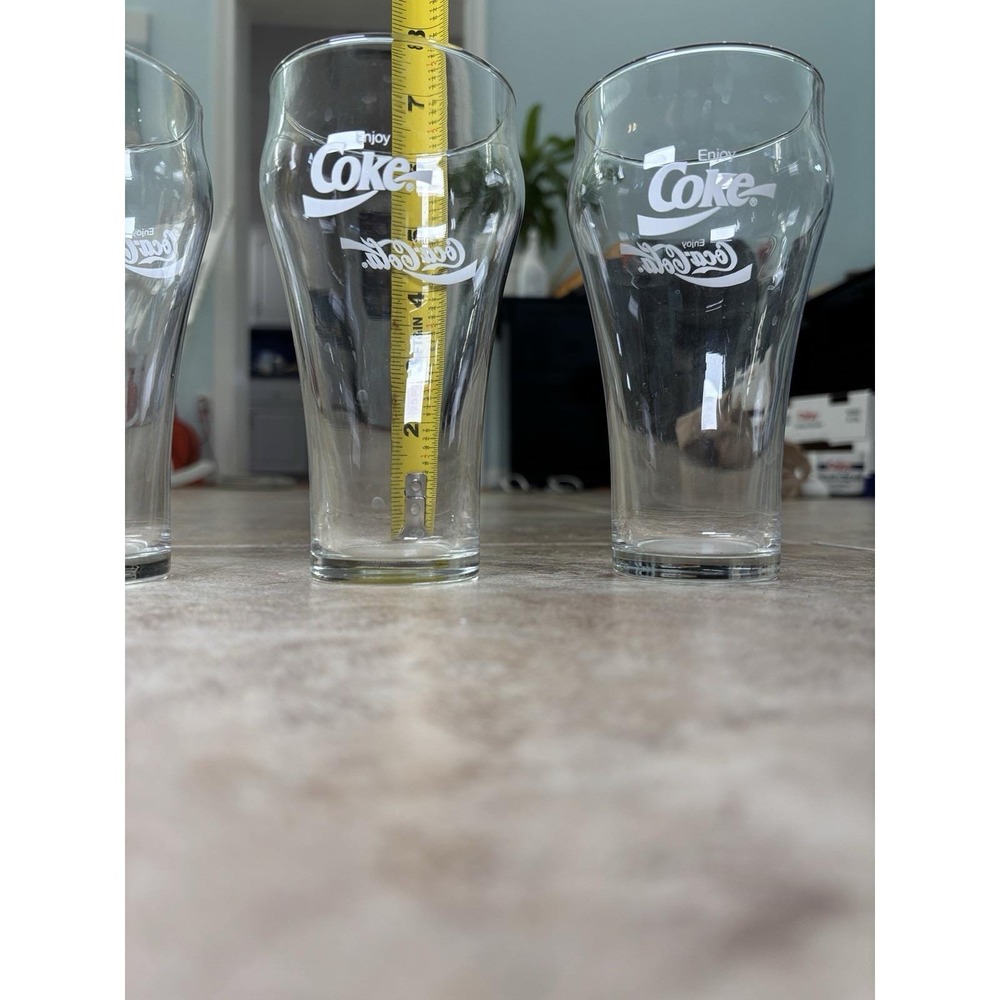 Vintage Coca-Cola Enjoy Coke Contour Drinking Glasses Clear Tumblers Set of 3 - Picture 2 of 4